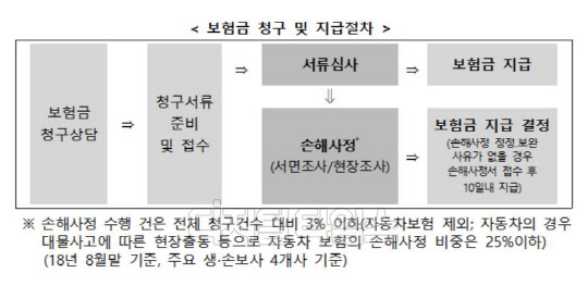 보험금 청구 및 지급절차 과정. 금융위원회 제공.